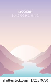 Vector polygonal minimalist landscape. Mountain river