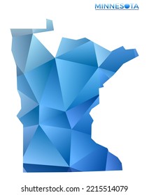 Mapa de Minnesota polígono vectorial. El estado geométrico vibrante de ee.uu. en un estilo de polos bajo. Ilustración artística para sus infografías. Tecnología, Internet, concepto de red.