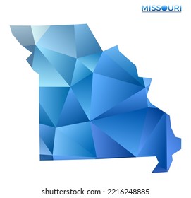 Vector polygonal Missouri map. Vibrant geometric US state in low poly style. Astonishing illustration for your infographics. Technology, internet, network concept.