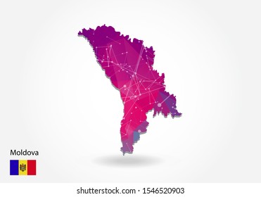 Vector polygonal Moldova map. Low poly design. map made of triangles on white background. geometric rumpled triangular low poly style gradient graphic, line dots, UI design.