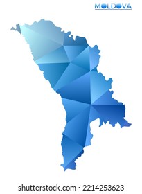 Mapa vectorial de Moldavia polígono. Vibrante país geométrico en bajo estilo de poli. Potente ilustración para sus infografías. Tecnología, Internet, concepto de red.