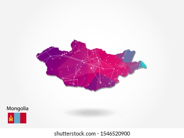 Vector polygonal Mongolia map. Low poly design. map made of triangles on white background. geometric rumpled triangular low poly style gradient graphic, line dots, UI design.