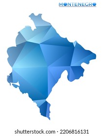 Vector polygonal Montenegro map. Vibrant geometric country in low poly style. Amazing illustration for your infographics. Technology, internet, network concept.