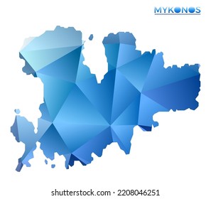 Vector polygonal Mykonos map. Vibrant geometric island in low poly style. Appealing illustration for your infographics. Technology, internet, network concept.