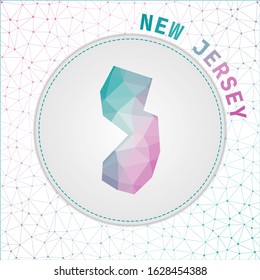 Vector polygonal New Jersey map. Map of the US state with a network mesh background. New Jersey illustration in technology, internet, network, telecommunication concept style.