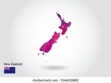 Vector polygonal New Zealand map. Low poly design. map made of triangles on white background. geometric rumpled triangular low poly style gradient graphic, line dots, UI design.