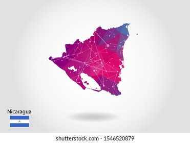Vector polygonal nicaragua map. Low poly design. map made of triangles on white background. geometric rumpled triangular low poly style gradient graphic, line dots, UI design.