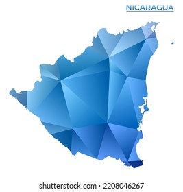 Mapa vectorial de Nicaragua polígono. Vibrante país geométrico en bajo estilo de poli. Ilustración elegante para sus infografías. Tecnología, Internet, concepto de red.