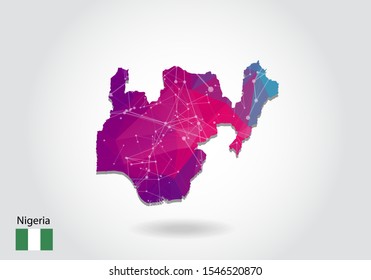 Vector polygonal Nigeria map. Low poly design. map made of triangles on white background. geometric rumpled triangular low poly style gradient graphic, line dots, UI design.