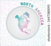 Vector polygonal North America map. Map of the continent with network mesh background. North America illustration in technology, internet, network, telecommunication concept style.