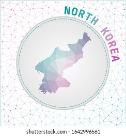 Vector polygonal North Korea map. Map of the country with network mesh background. North Korea illustration in technology, internet, network, telecommunication concept style.