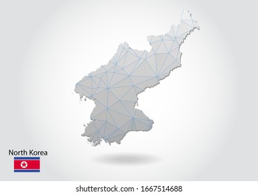 Mapa pológico vectorial de Corea del Norte. Diseño de polos bajos. mapa hecho de triángulos sobre fondo blanco. gráfico de degradado triangular triangular triangular de bajo nivel, puntos de línea, diseño de interfaz de usuario.