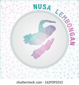 Vector polygonal Nusa Lembongan map. Map of the island with network mesh background. Nusa Lembongan illustration in technology, internet, network, telecommunication concept style.