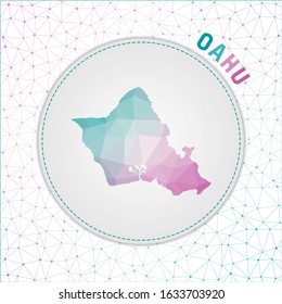 Vector polygonal Oahu map. Map of the island with network mesh background. Oahu illustration in technology, internet, network, telecommunication concept style . Awesome vector illustration.