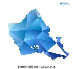 Mapa de Oahu polígono vector. Isla geométrica vibrante con un estilo de polos bajo. Ilustración impresionante para sus infografías. Tecnología, Internet, concepto de red.