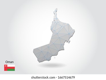 Vektorillustration polygonal oman map. Low-Poly-Design. Karte aus Dreiecken auf weißem Hintergrund. geometrisch gekurbelt dreieckige Low-Poly-Stil Farbverlauf-Grafik, Linien-Punkte, UI-Design.
