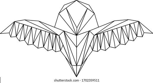 Vector polygonal origami black and white isolated geometric owl