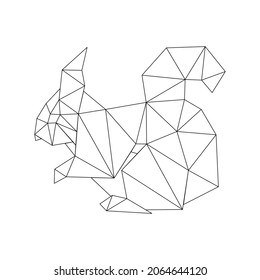Vector polygonal origami black and white geometric squirrel, isolated on white background