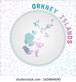 Vector polygonal Orkney Islands map. Map of the island with network mesh background. Orkney Islands illustration in technology, internet, network, telecommunication concept style.