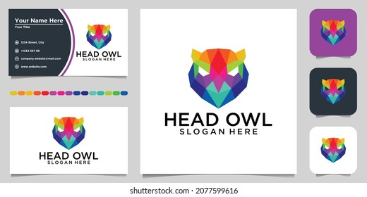 Vector polygonal owl head. Low poly animal illustration. Logo design and business card