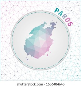 Vector polygonal Paros map. Map of the island with network mesh background. Paros illustration in technology, internet, network, telecommunication concept style. Elegant vector illustration.