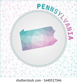 Vector polygonal Pennsylvania map. Map of the us state with network mesh background. Pennsylvania illustration in technology, internet, network, telecommunication concept style.