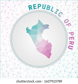 Vector polygonal Peru map. Map of the country with network mesh background. Peru illustration in technology, internet, network, telecommunication concept style . Stylish vector illustration.