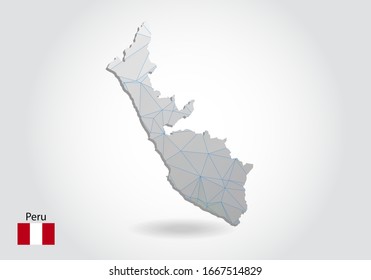 Vector polygonal Peru map. Low poly design. map made of triangles on white background. geometric rumpled triangular low poly style gradient graphic, line dots, UI design.