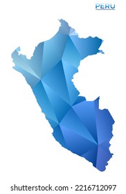 Vector polygonal Peru map. Vibrant geometric country in low poly style. Stylish illustration for your infographics. Technology, internet, network concept.