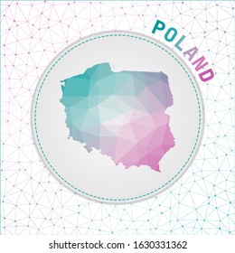 Vector polygonal Poland map. Map of the country with network mesh background. Poland illustration in technology, internet, network, telecommunication concept style. Vibrant vector illustration.