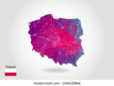 Vector polygonal Poland map. Low poly design. map made of triangles on white background. geometric rumpled triangular low poly style gradient graphic, line dots, UI design.