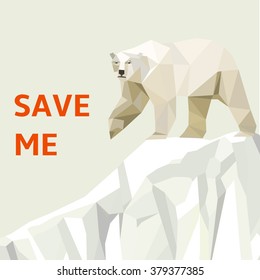 Vector polygonal polar bear. The inscription " save me ".