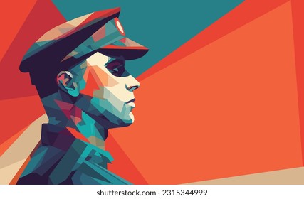 Vector polygonal portrait of a soldier. Soldier in the armed forces. The concept of courage and dedication to serving one's country.