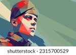 Vector polygonal portrait of a soldier. Russian soldier. 