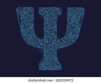 Símbolo psi poligonal vectorial aislado en fondo oscuro