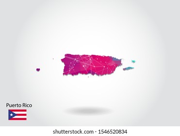 Vector polygonal Puerto Rico map. Low poly design. map made of triangles on white background. geometric rumpled triangular low poly style gradient graphic, line dots, UI design.