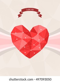 Vector polygonal  red heart illustration.