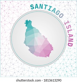 Vector polygonal Santiago Island map. Map of the island with network mesh background. Santiago illustration in technology, internet, network, telecommunication concept style.