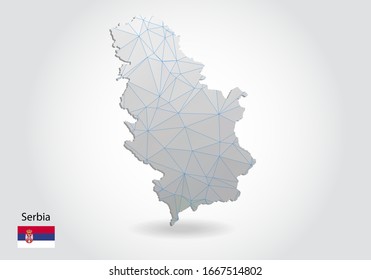 Mapa vectorial de Serbia polígonal. Diseño de polos bajos. mapa hecho de triángulos sobre fondo blanco. gráfico de degradado triangular triangular triangular de bajo nivel, puntos de línea, diseño de interfaz de usuario.