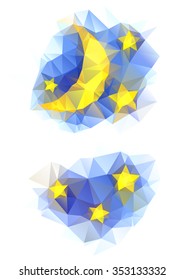 conjunto de polígonos vectoriales con luna y estrellas
