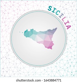 Vector polygonal Sicilia map. Map of the island with network mesh background. Sicilia illustration in technology, internet, network, telecommunication concept style. Astonishing vector illustration.