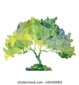 vector polygonal silhouette of of green deciduous tree, triangulation of nature element