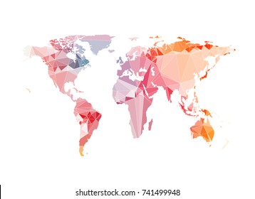 Vector polygonal silhouette of world map on white background