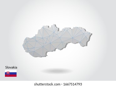 Vector polygonal Slovakia map. Low poly design. map made of triangles on white background. geometric rumpled triangular low poly style gradient graphic, line dots, UI design.