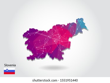 Vector polygonal Slovenia map. Low poly design. map made of triangles on white background. geometric rumpled triangular low poly style gradient graphic, line dots, UI design.