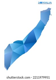Vektorpolygonal Somalia-Karte. Lebhaftes geometrisches Land im Low-Poly-Stil. Radiante Illustration für Ihre Infografiken. Technologie, Internet, Netzkonzept.