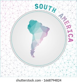 Vector polygonal South America map with a network mesh background. South America illustration in a technology, internet, network, and telecommunication concept style.
