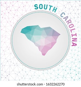 Vector polygonal South Carolina map. Map of the us state with network mesh background. South Carolina illustration in technology, internet, network, telecommunication concept style.