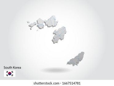 Vector polygonal South Korea map. Low poly design. map made of triangles on white background. geometric rumpled triangular low poly style gradient graphic, line dots, UI design.