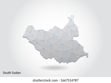 Mapa vectorial del sur de Sudán. Diseño de polos bajos. mapa hecho de triángulos sobre fondo blanco. gráfico de degradado triangular triangular triangular de bajo nivel, puntos de línea, diseño de interfaz de usuario.
